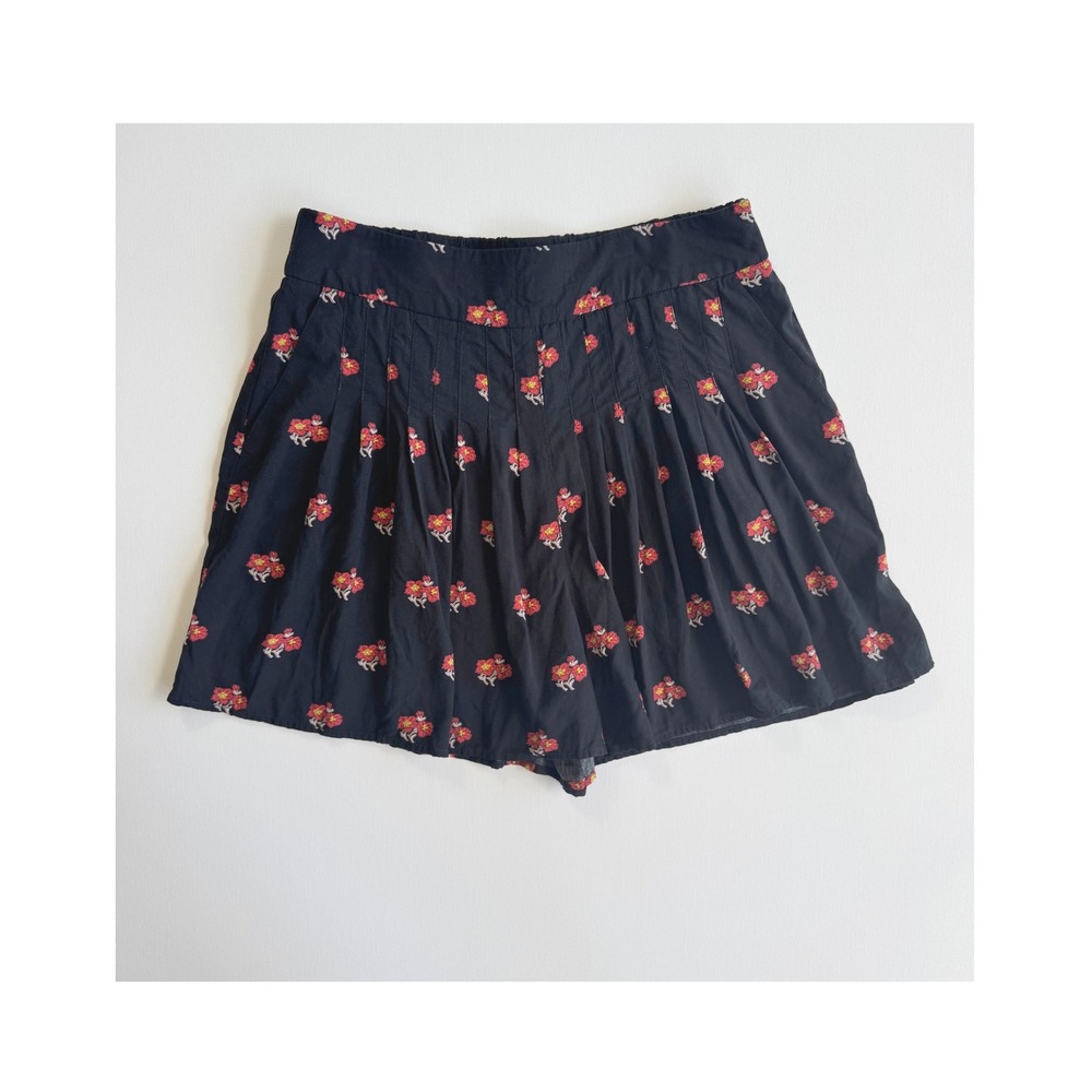 Maeve Floral Pleated Skort Skirt Women's XS Black Red Boho Anthropologie